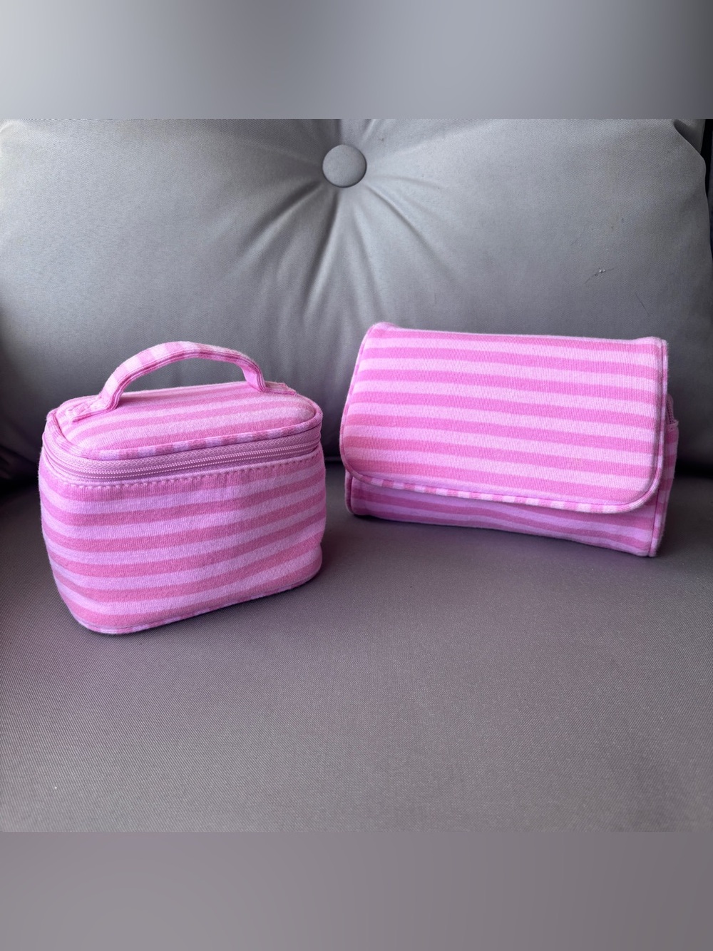 Brandy Melville Pink Striped Make-Up Bags- Set of 2